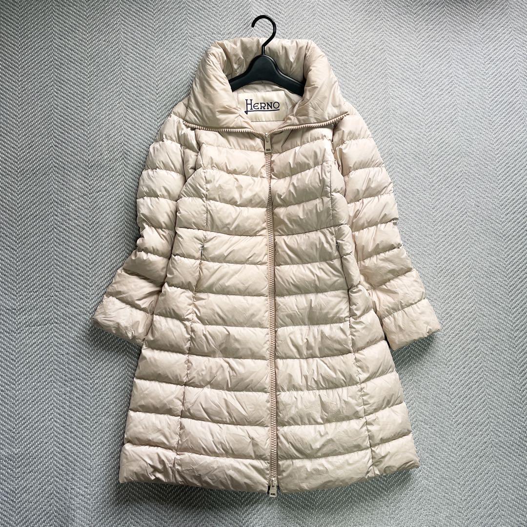 美品　HERNO　ロングダウンコート　フード収納　Aライン　美シルエット　44