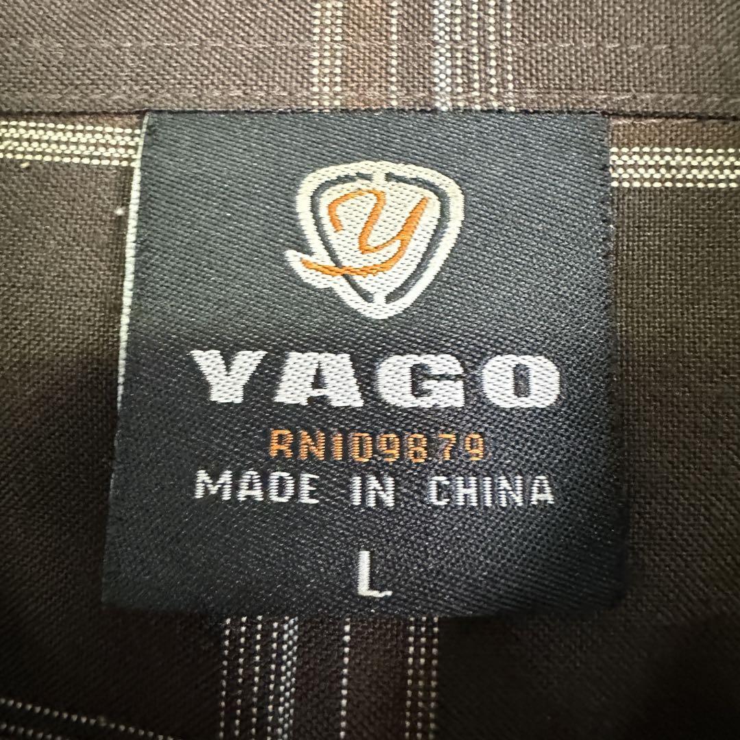 00s YAGO ボックス チェック シャツ L ブラウン ポリエステル