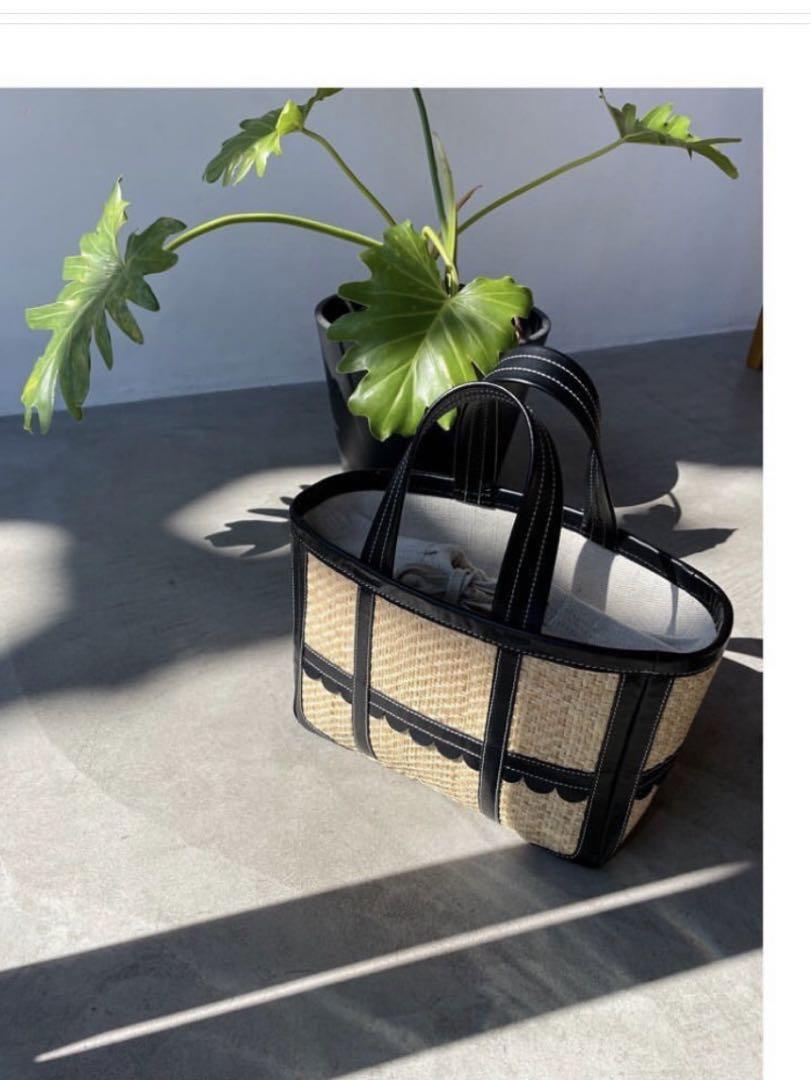 極美品【LUDROW】スカラップラフィアトートS BLACK