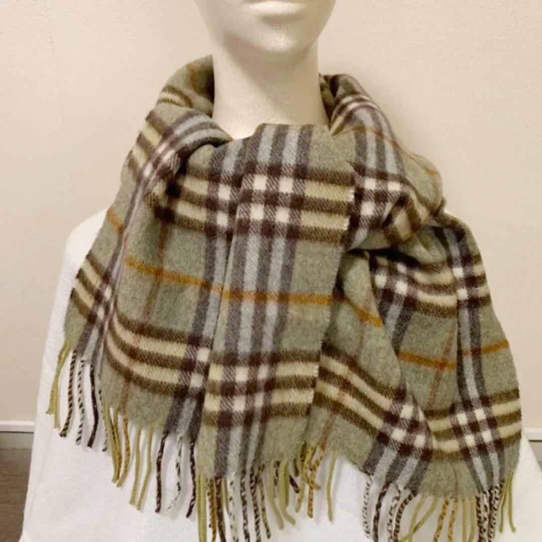 Burberry カシミヤマフラー グリーン系バーバリーチェック
