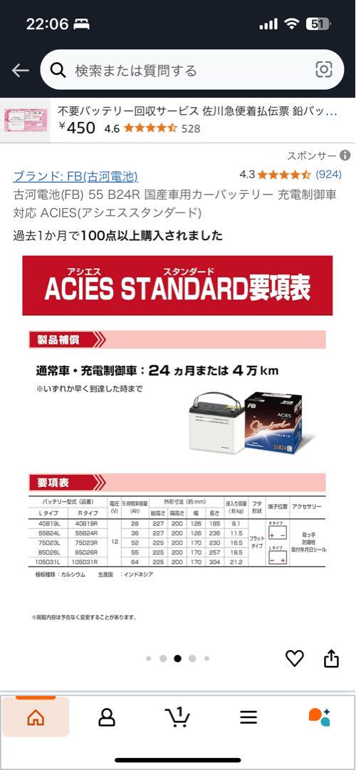 古河電池(FB) 55 B24L ACIES(アシエススタンダード)