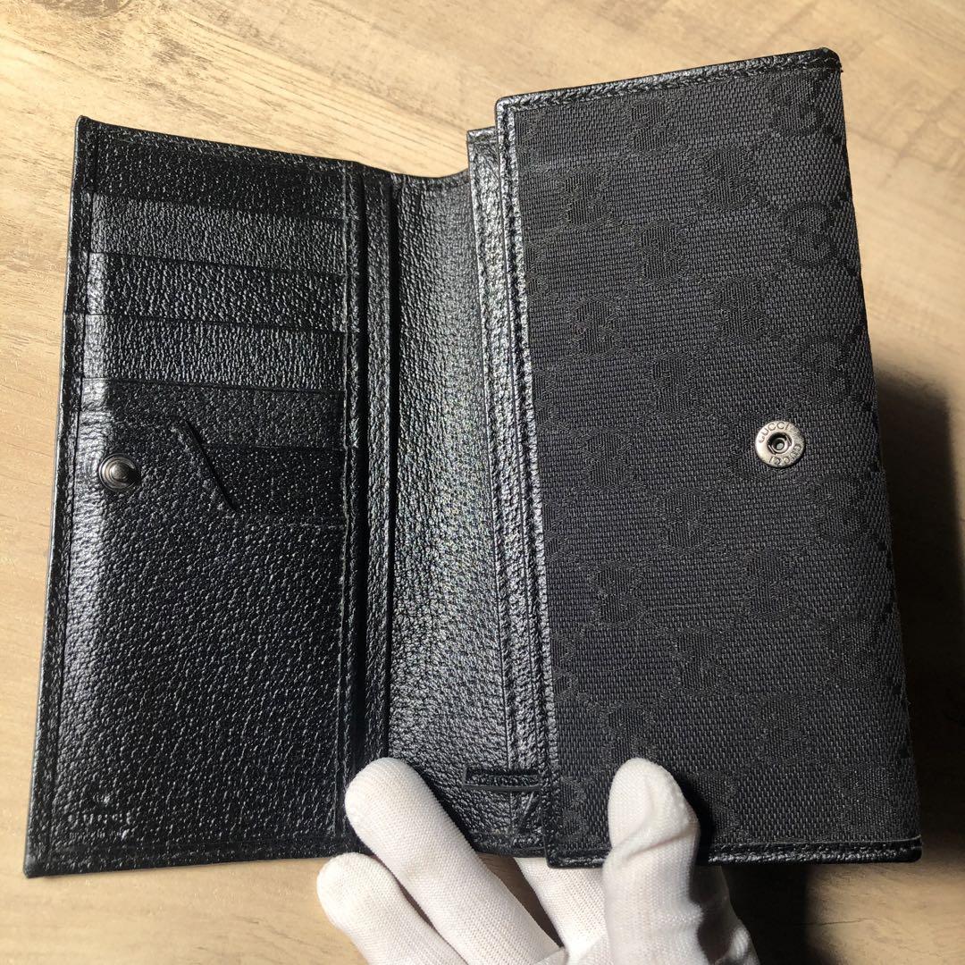 GUCCI 長財布 GGキャンバス 黒 レザー ブラック