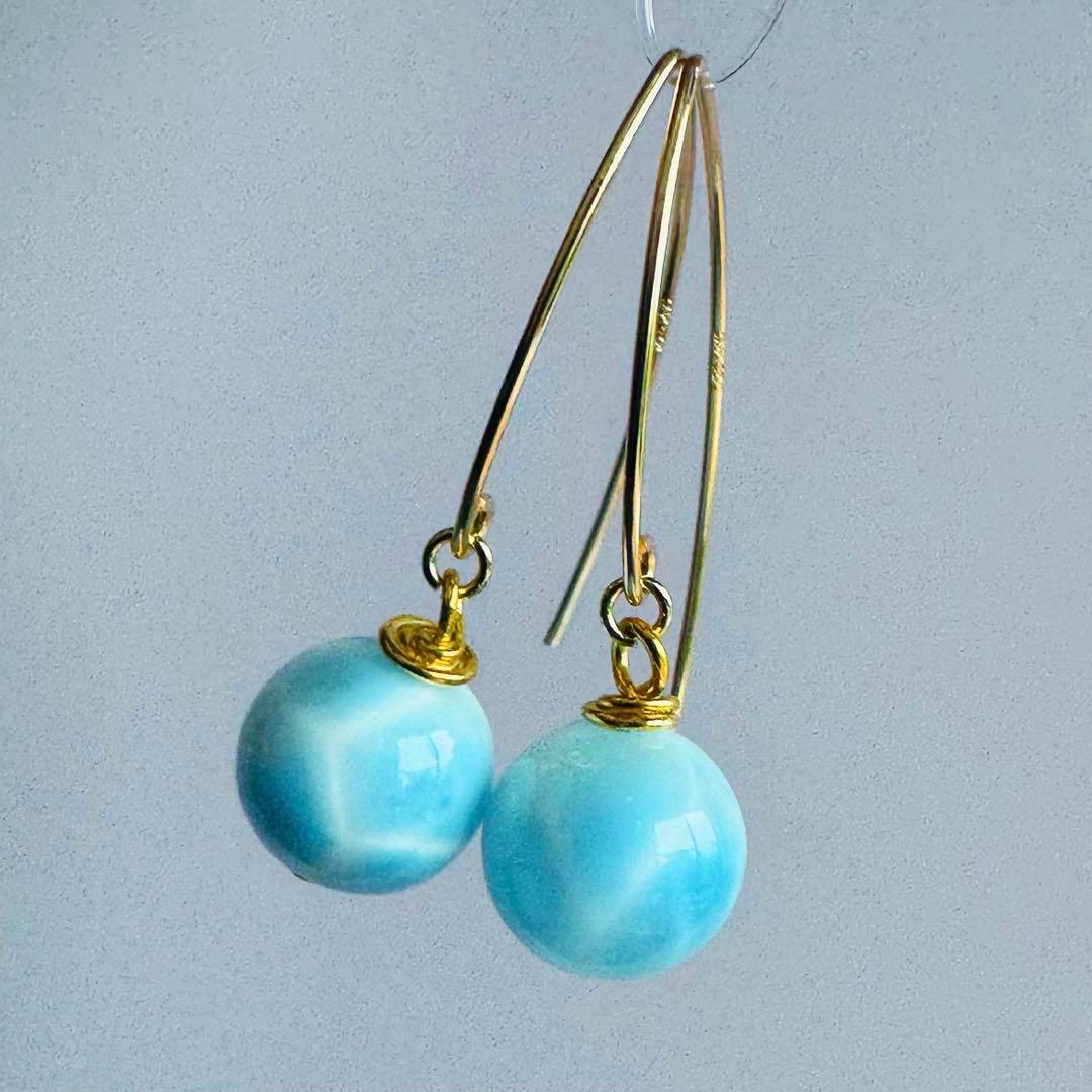 高品質ラリマーk14GFピアス11ミリ新品、♥