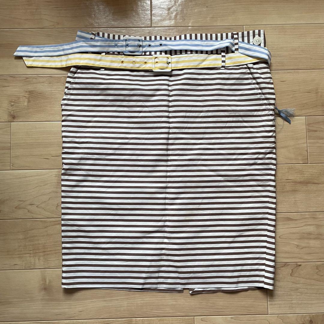 PaulSmith BLUE 茶色と白のストライプ タイトスカート
