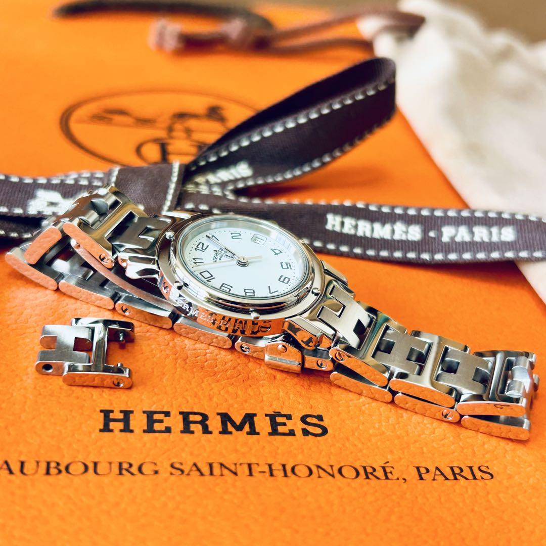【HERMES】✨極美品✨ エルメス クリッパー レディース 腕時計 ホワイト HERMES】✨極美品✨ エルメス クリッパー レディース 腕時計