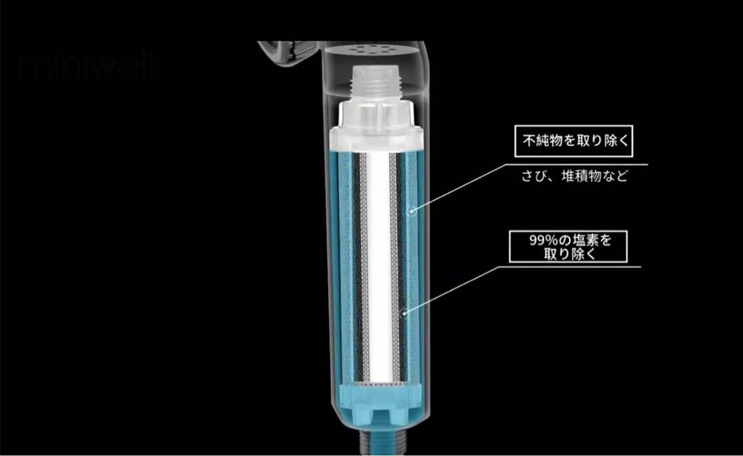 【塩素除去】高級シャワーヘッドL750-W、交換可能なカートリッジ付きシャワー