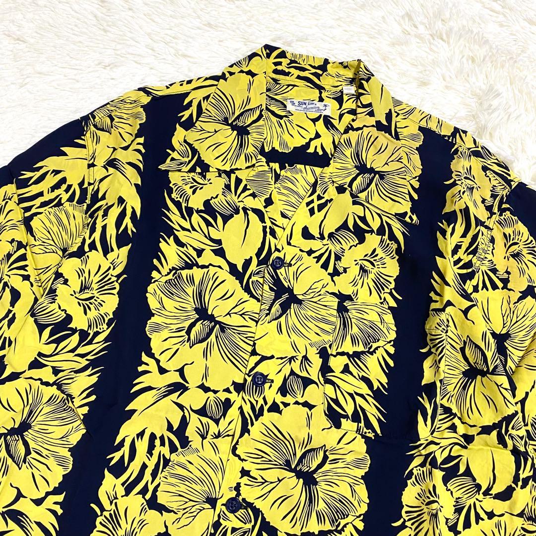 サンサーフ　アロハシャツ　総柄　ハイビスカス　東洋エンタープライズ　ネイビー　L
