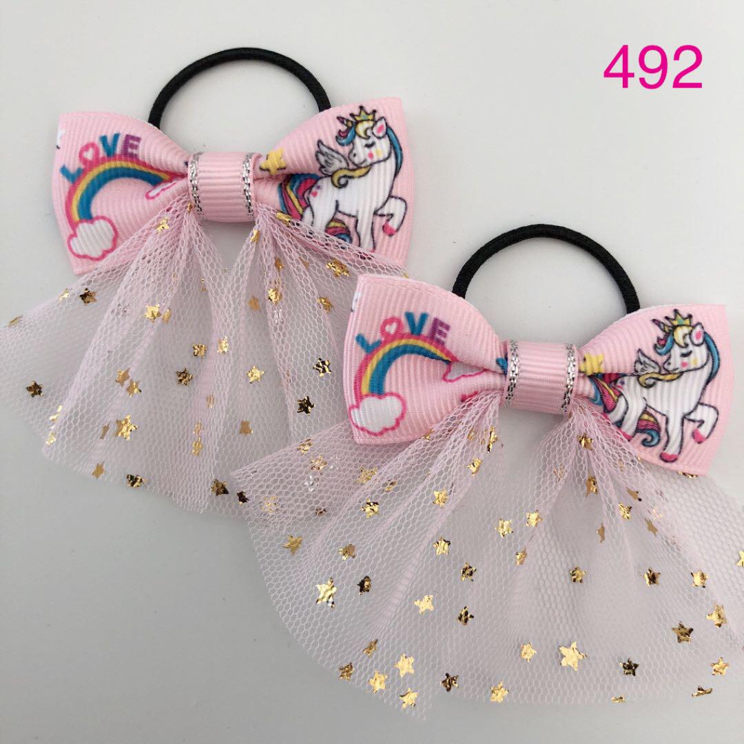492 ヘアゴム リボン キッズ ツイン チュール ユニコーン