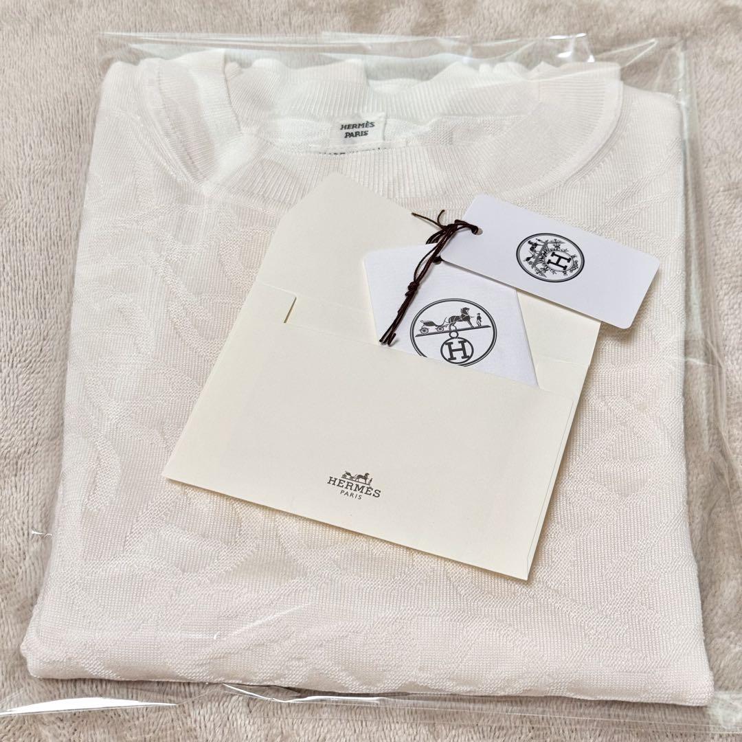 エルメス シェーヌダンクル Tシャツ ショートスリーブニット ホワイト 34 エルメス シェーヌダンクル Tシャツ ショートスリーブニット