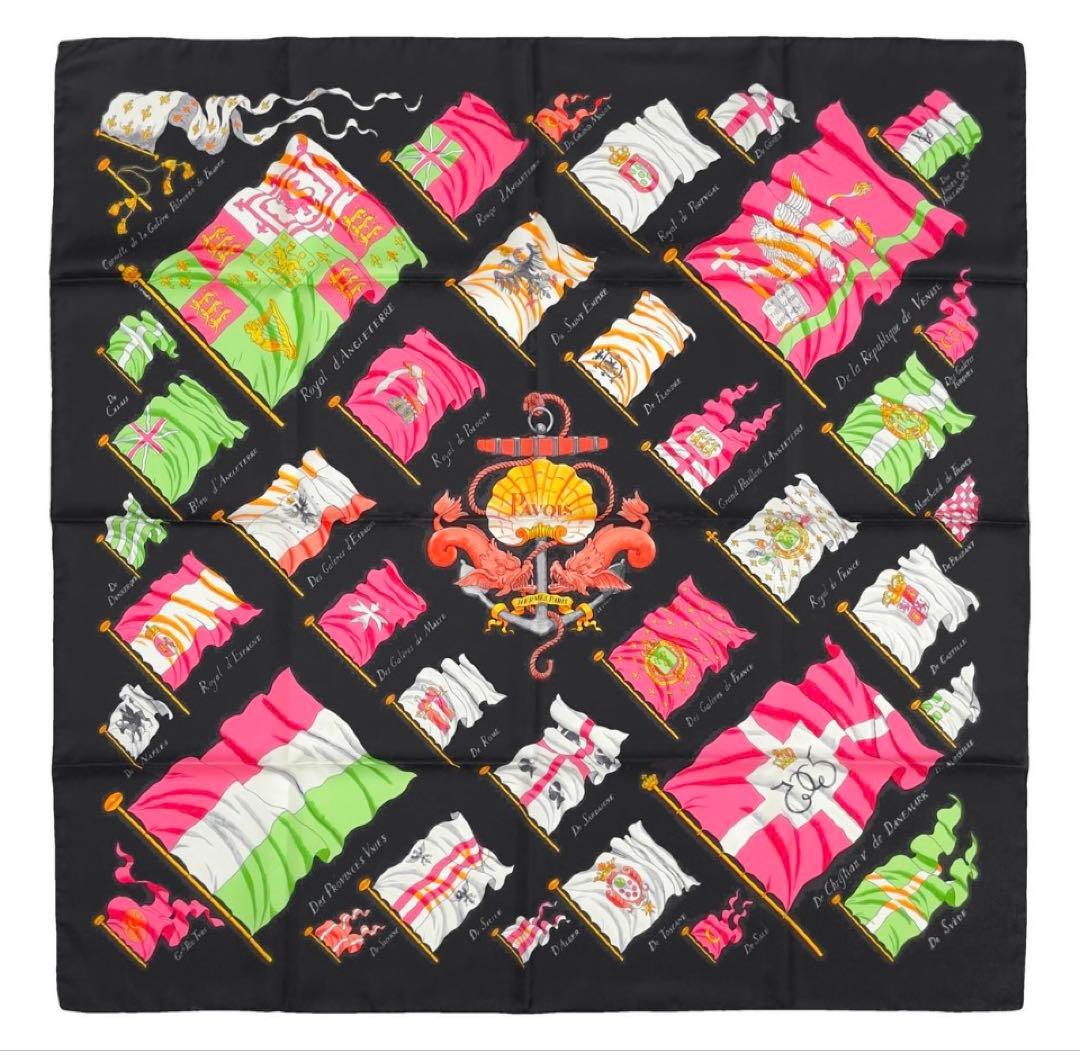HERMES カレ90 Pavois シルク 大判 スカーフ ブラック