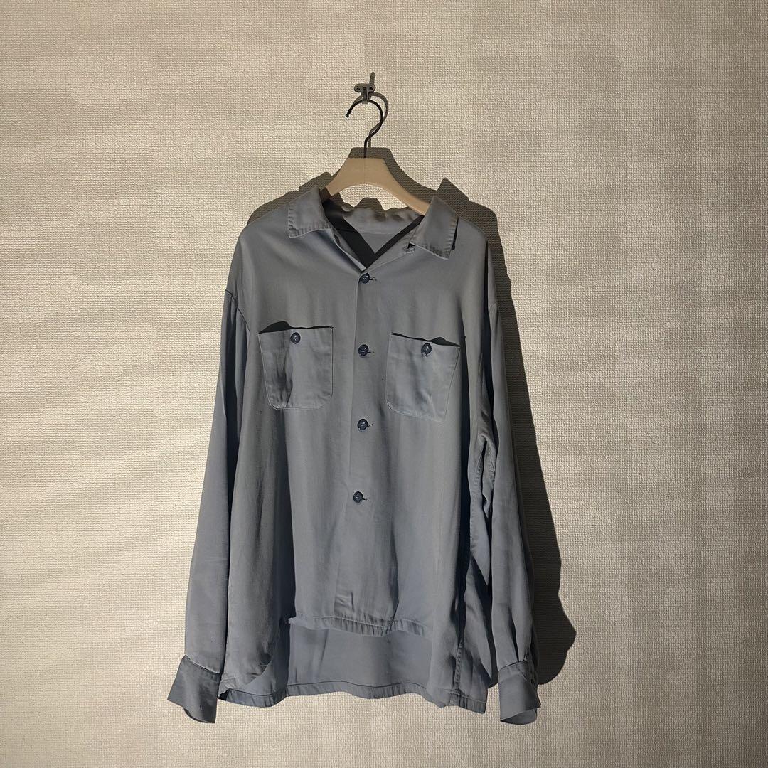 50s rayon gabardine shirt レーヨン ギャバシャツ 水色