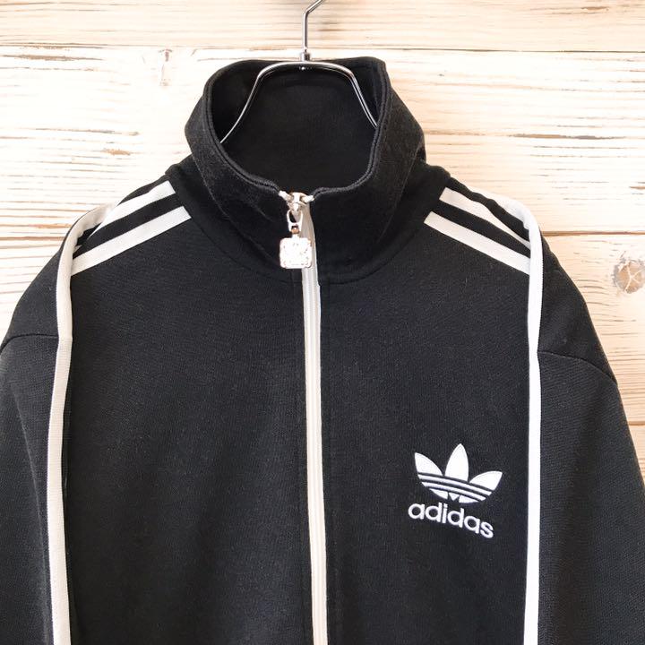 《希少》アディダス adidas☆ジャージ M 刺繍ロゴ 3本ライン ブラック