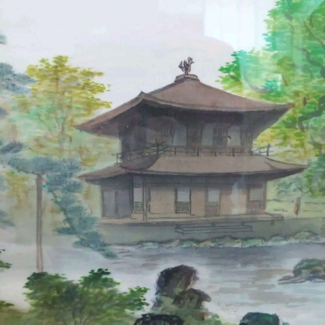 得価超激安 京都銀閣寺 日本画 額装 50.5cm×70cm dVUxB-m35019961642 銀閣の夏 観峰作 肉筆水彩画 人気HOT