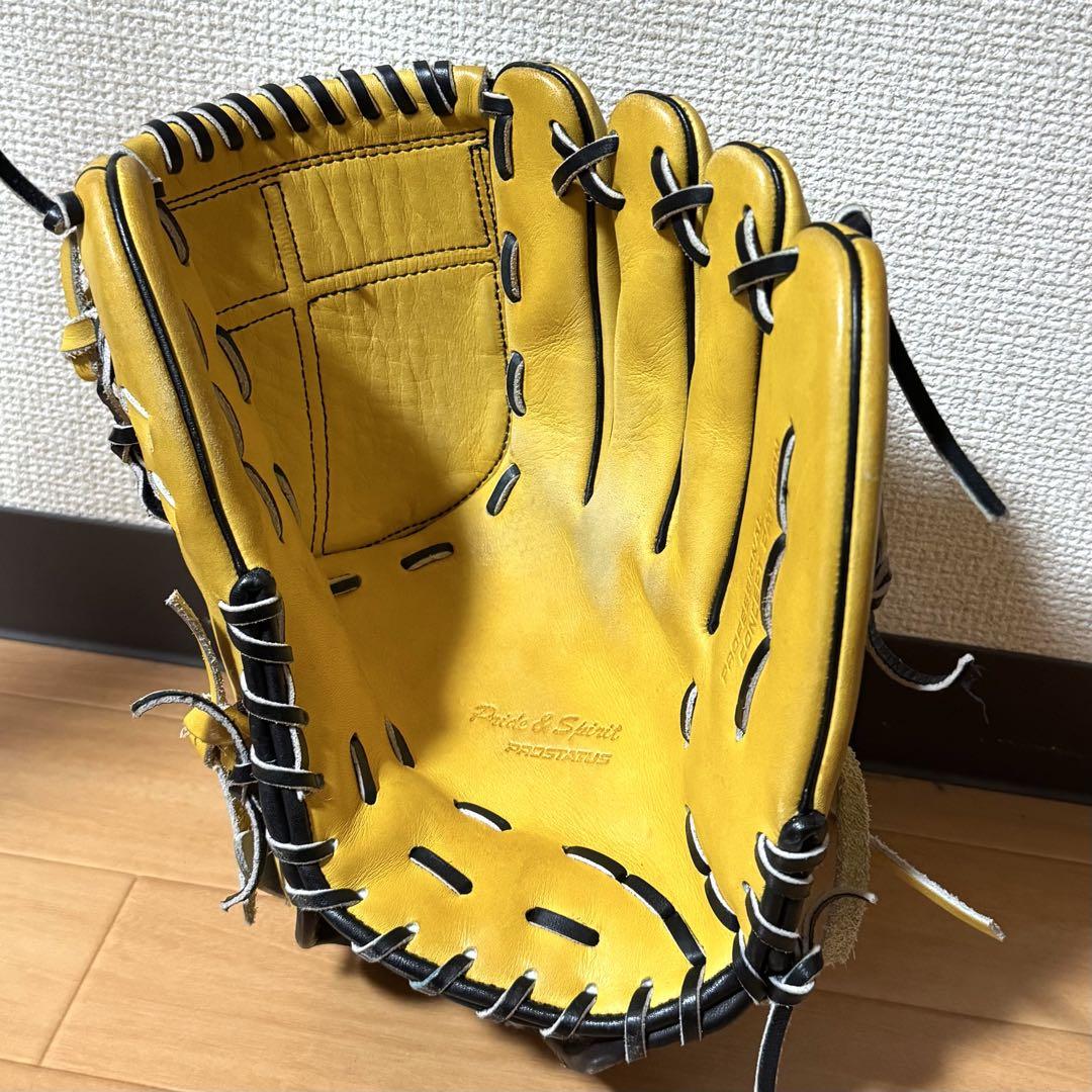 美品 ZETTプロステイタス 軟式用グローブ 藤浪晋太郎モデル イエロー