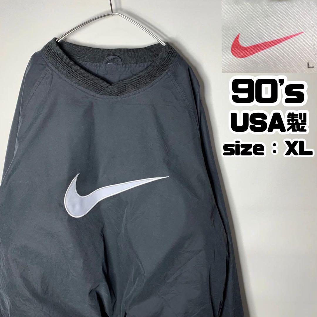 90s 古着 Nike ナイキ ナイロン プルオーバー 刺繡ロゴ USA製 XL