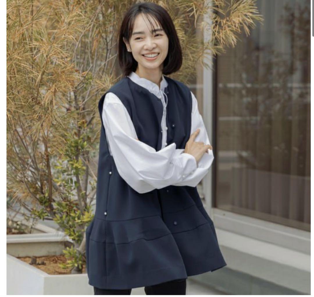 ら*ん様 SONO NAVY】【防シワダブルクロス】ポタリーチュニックジレ SONO NAVY】【防シワダブルクロス】ポタリーチュニックジレ