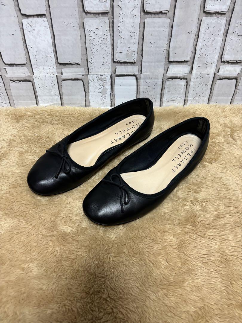 【美品】マーガレットハウエルイデア リボン バレエシューズ フラット 黒 レザー