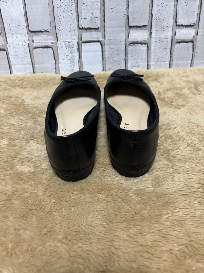 【美品】マーガレットハウエルイデア リボン バレエシューズ フラット 黒 レザー