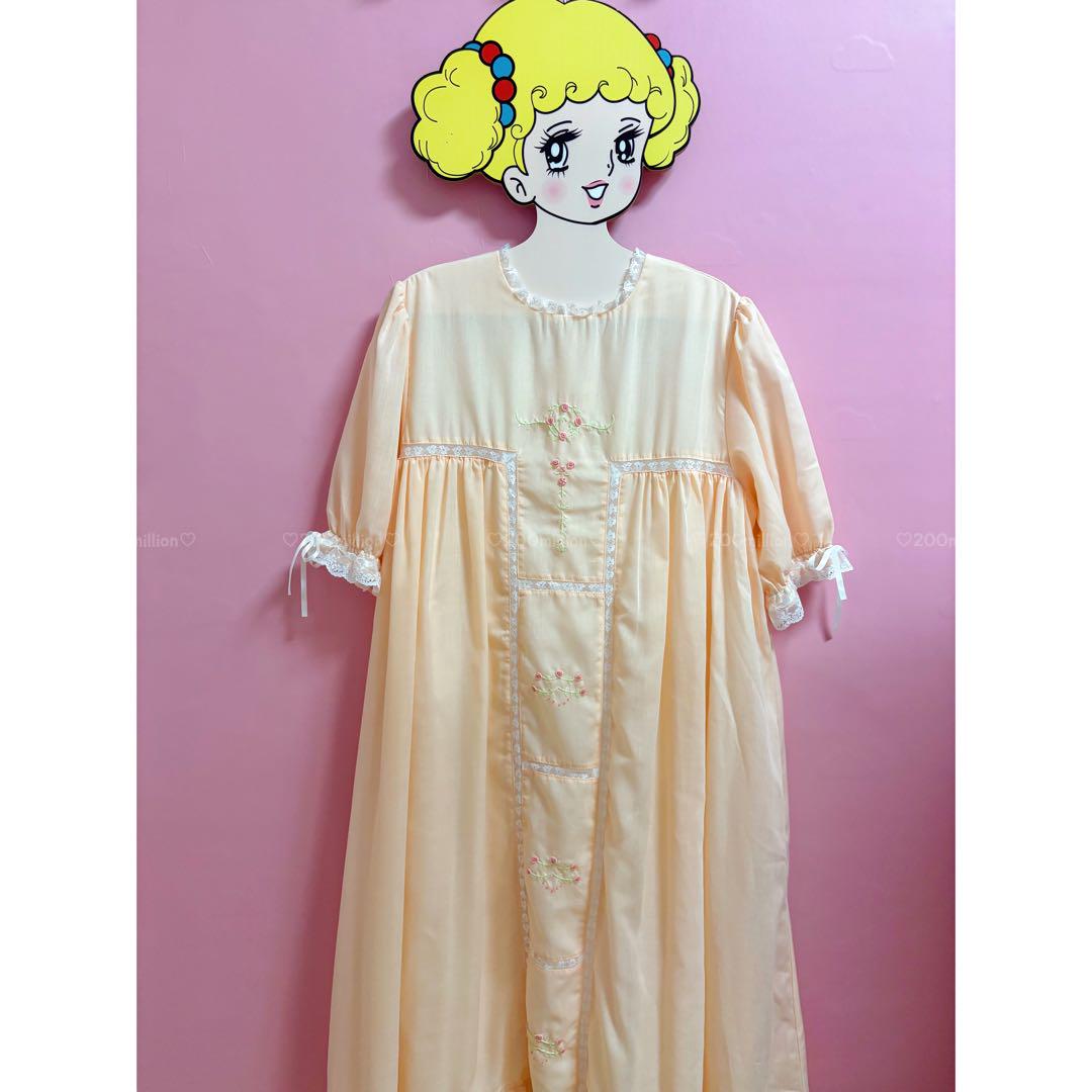 ヴィンテージ半袖ワンピースvintageレース花柄刺繍