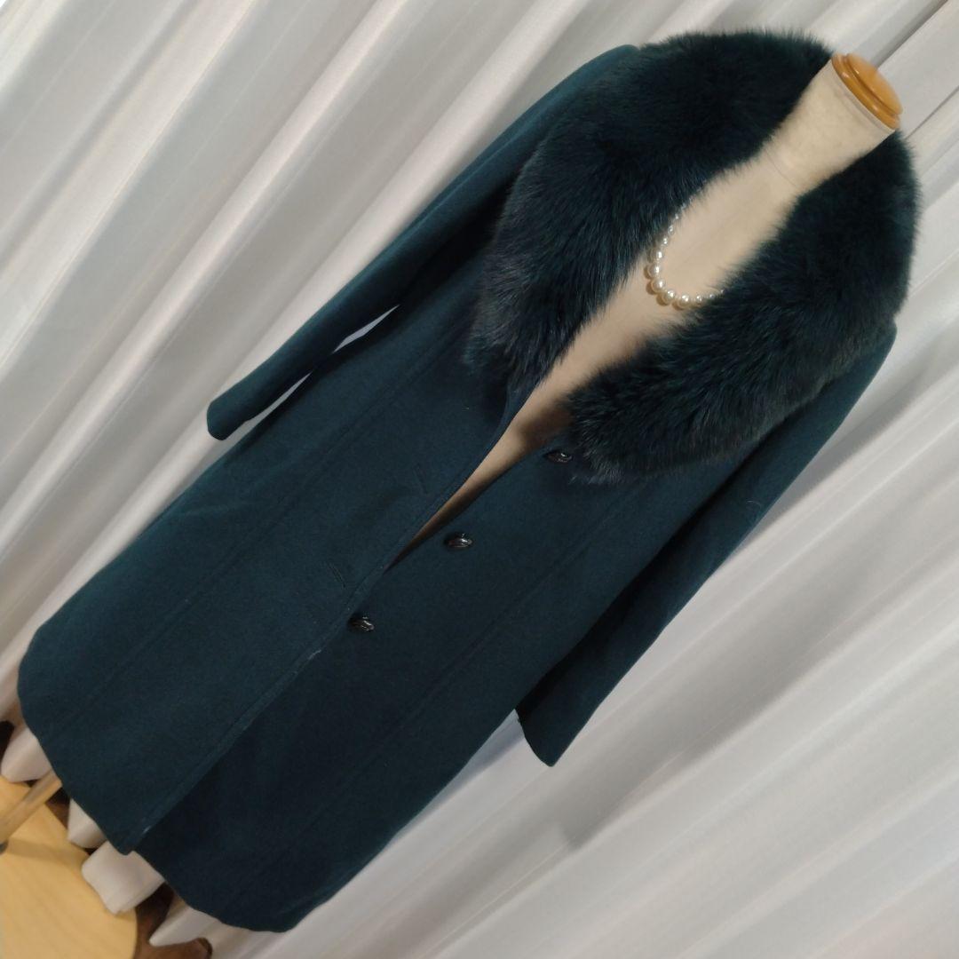 ✩グリーン系✩ウール100✩ブルーフォックス✩ファーコート✩ボリュームファーM