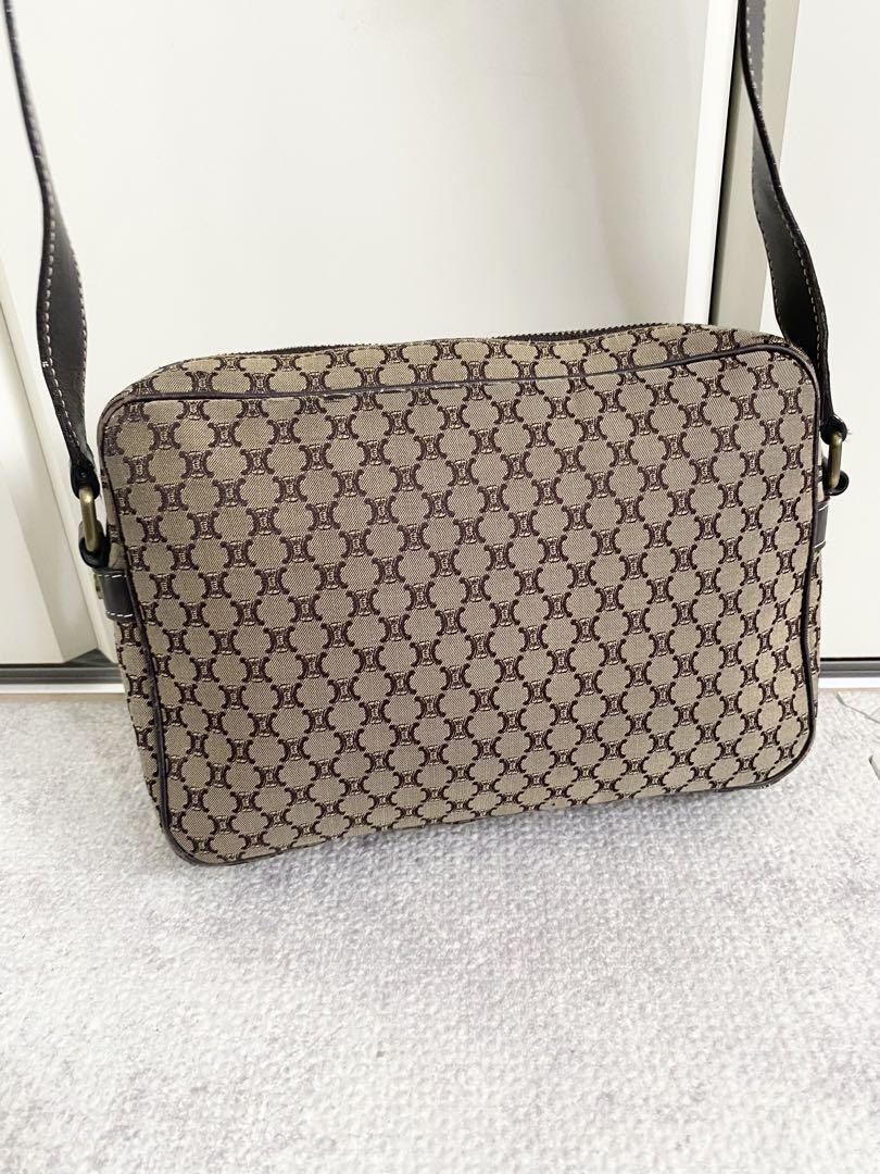 OLD CELINE マカダム レザー 本革 キャンバス ショルダーバッグ