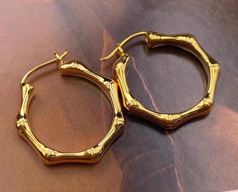 K18YG イエローゴールド 18K フープピアス バンブー 竹 ピアス YG