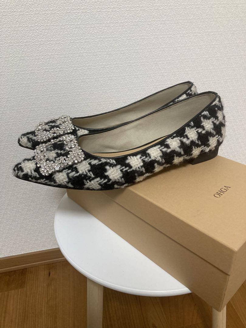 【美品】 OHGA ツイードビューパンプス 24cm 日本製 OHGA】 オーガツイードビューパンプス24㎝日本製