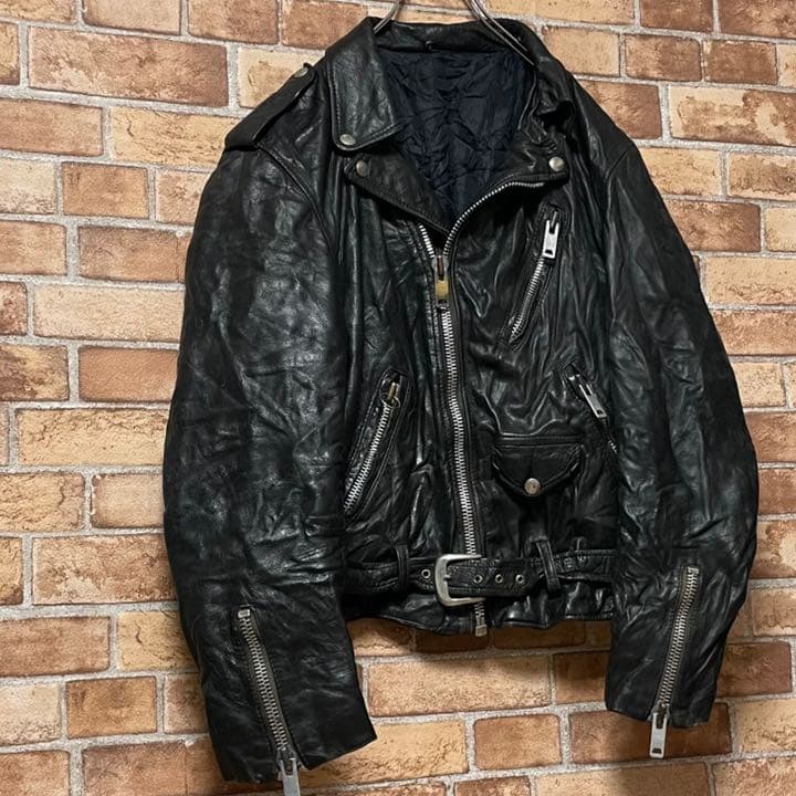 特売 ヴィンテージレザージャケット ダブルライダース 黒 ブラック 革