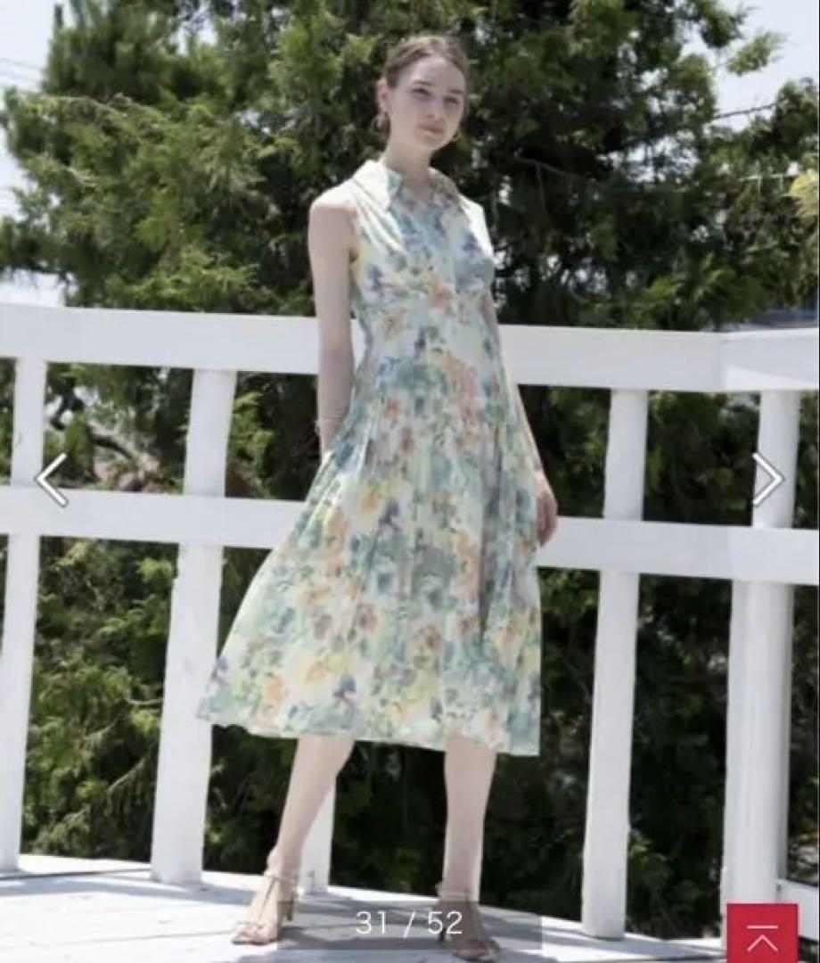 AND COUTURE シアープリントサイドプリーツワンピース