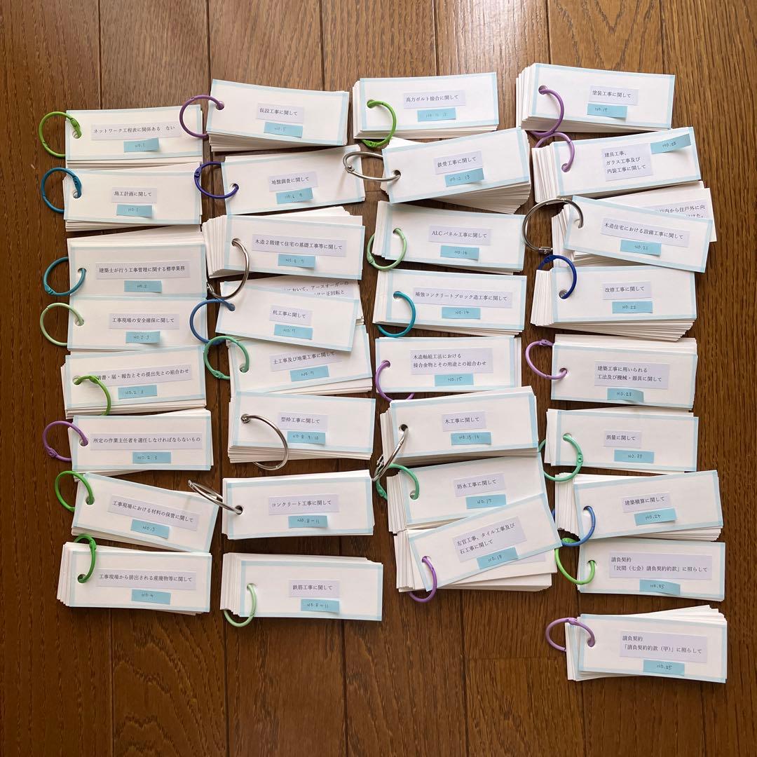 2級建築士　過去問　施工　単語カード　手作り