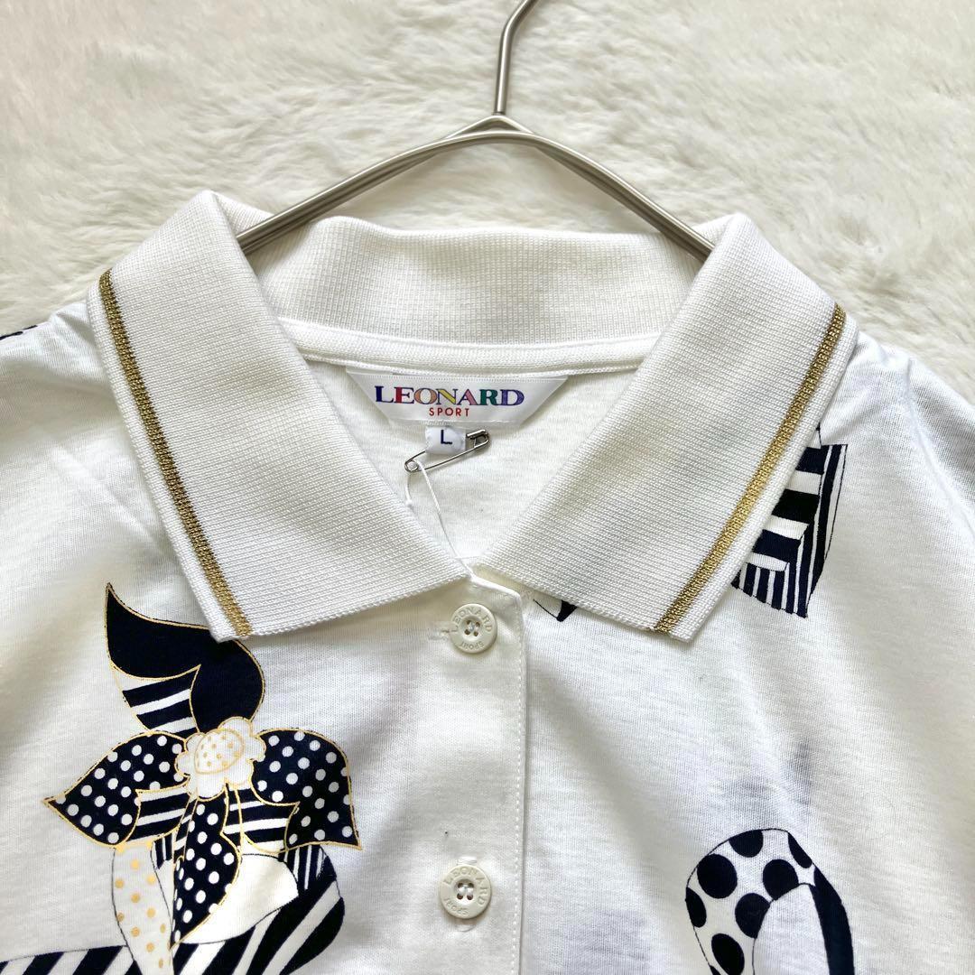 新品 レオナール ドット リボン柄 ショートスリーブ ポロシャツ