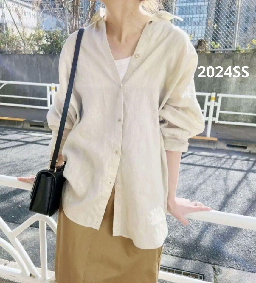 【K】極美品✨️スピックアンドスパン　80リネンカシュクールビッグシャツ