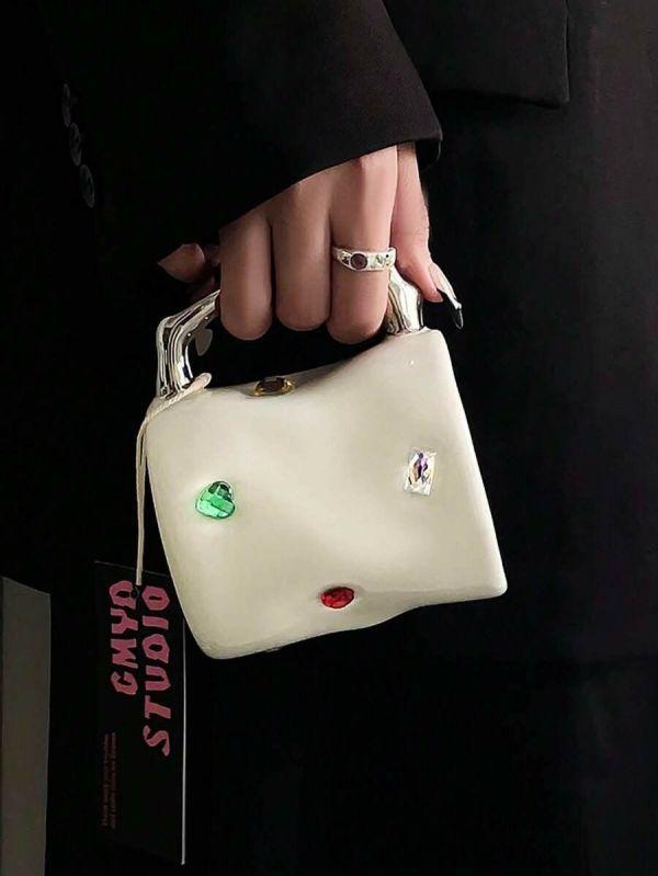 宝石装飾付き セラミックマグ ユニーク デザイン 可愛い マグカップ ホワイト