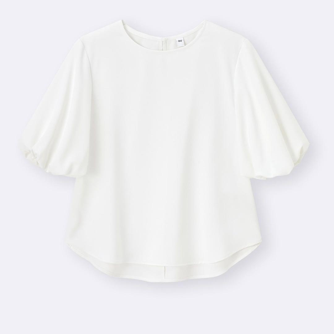 【GU バブルスリーブブラウス 5分袖／Lサイズ・ホワイト】