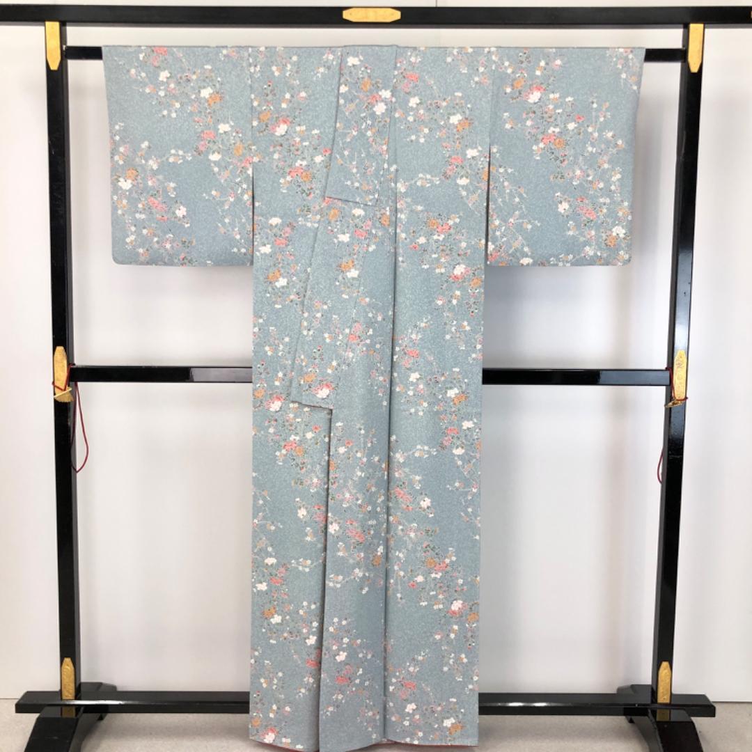 単衣 小紋 芝模様 叩き染 モノトーン トールサイズ しつけ糸 K-3670