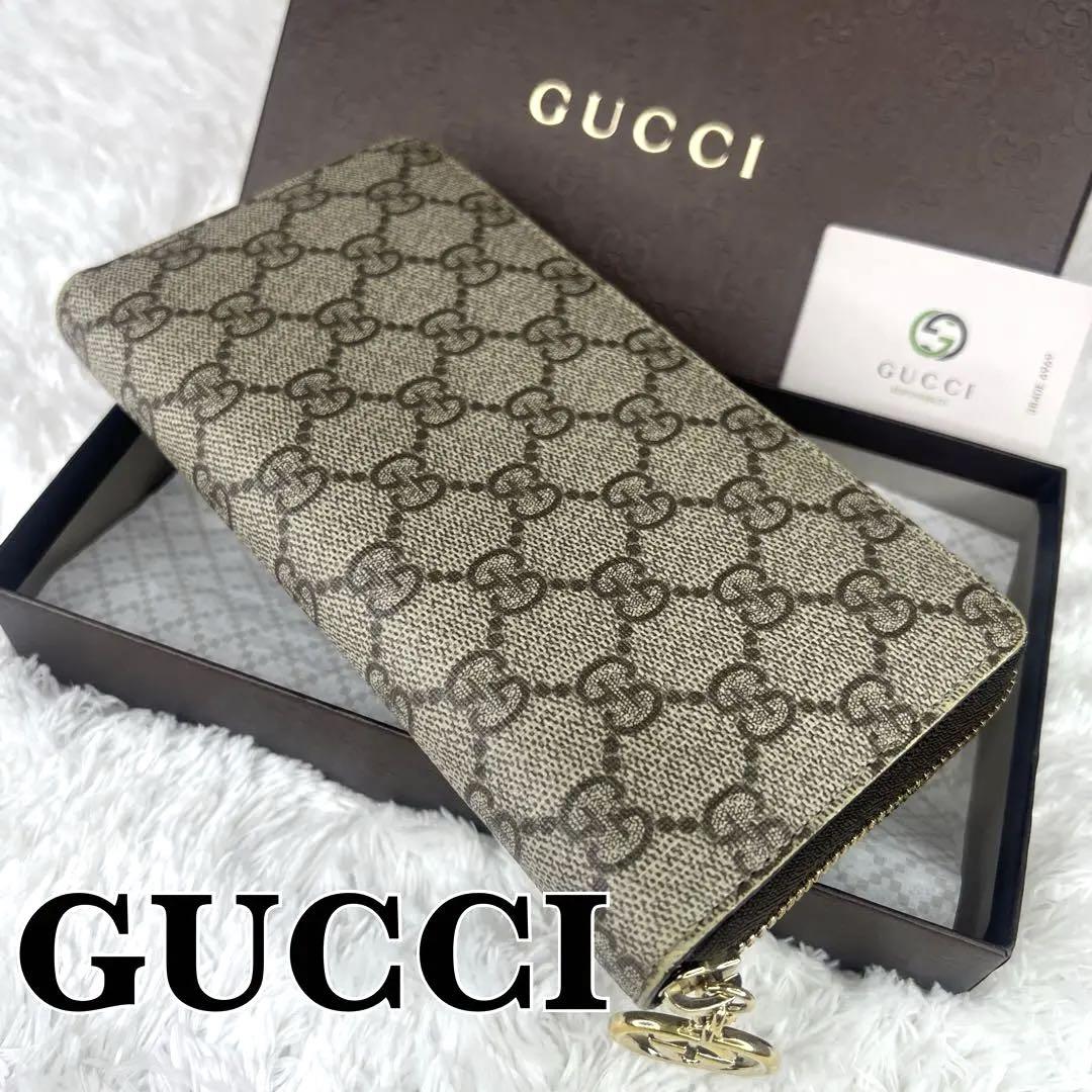 GUCCI GGスプリーム　ラウンドジップ　長財布　インターロッキングGチャーム