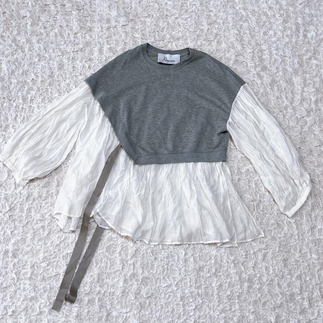 美品 ナルシス アシメスウェットドッキングボリューム袖シャツ