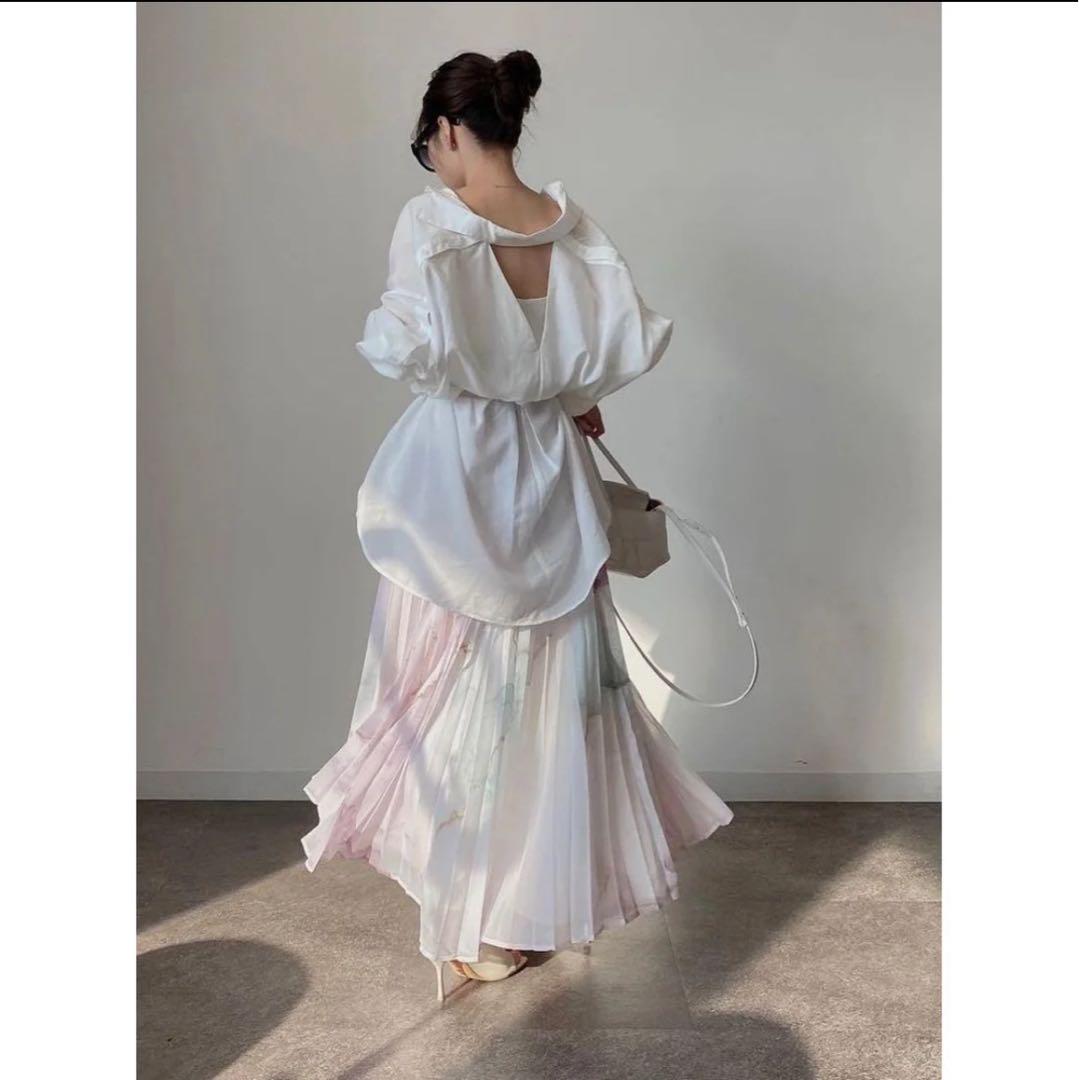 【美品】エイミーイストワール オイル インクアート シアープリーツロングスカート 美品】エイミーイストワール オイル インクアート シアー