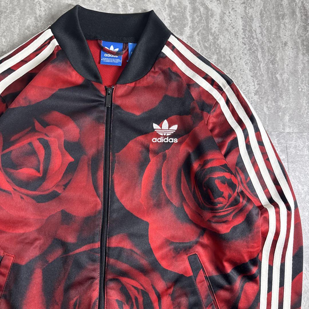 【希少】adidas トラックジャケット ジャージ 花柄 総柄 レッド