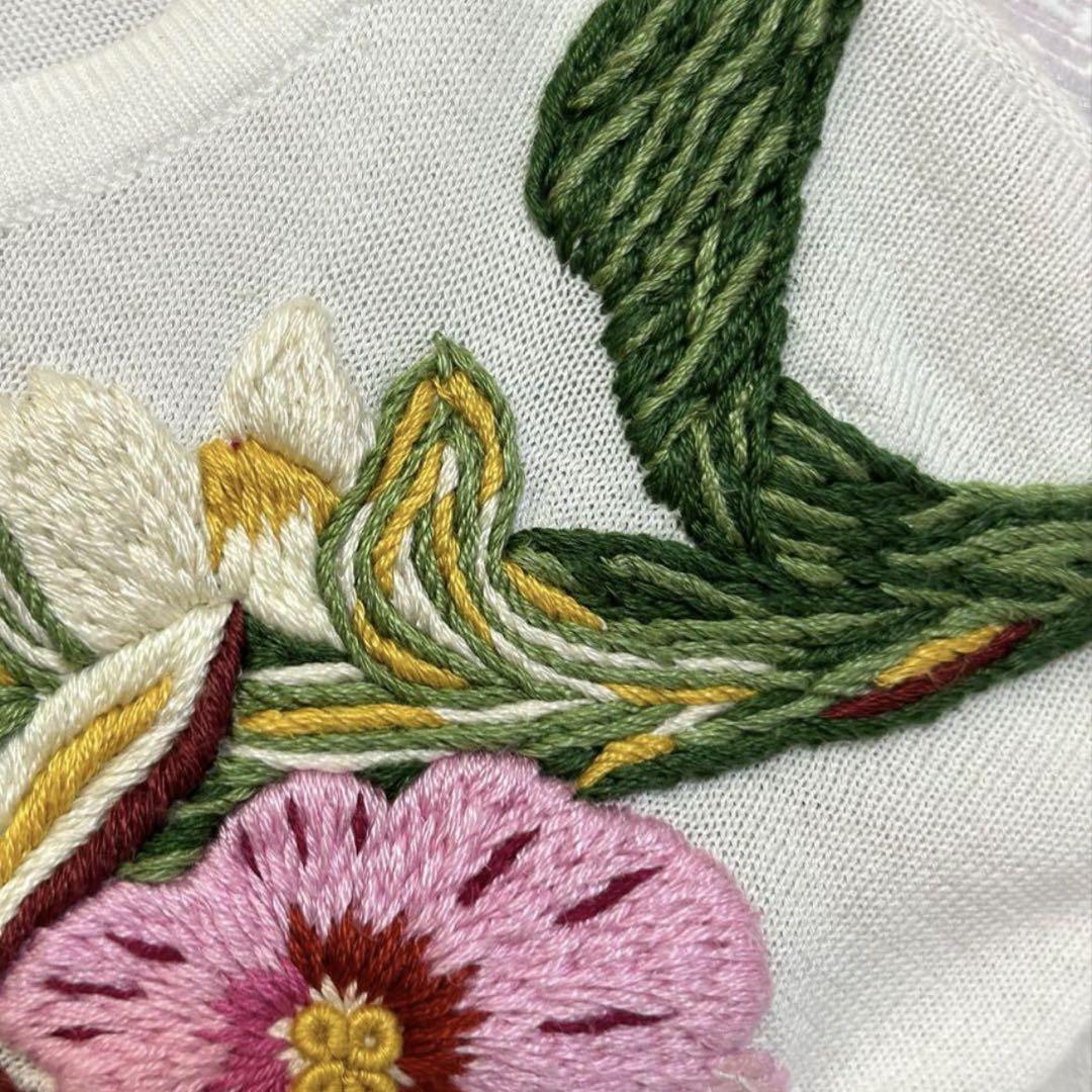 ケイタマルヤマ 手刺繍 花柄 カーディガン 薄手コットン ガーゼ