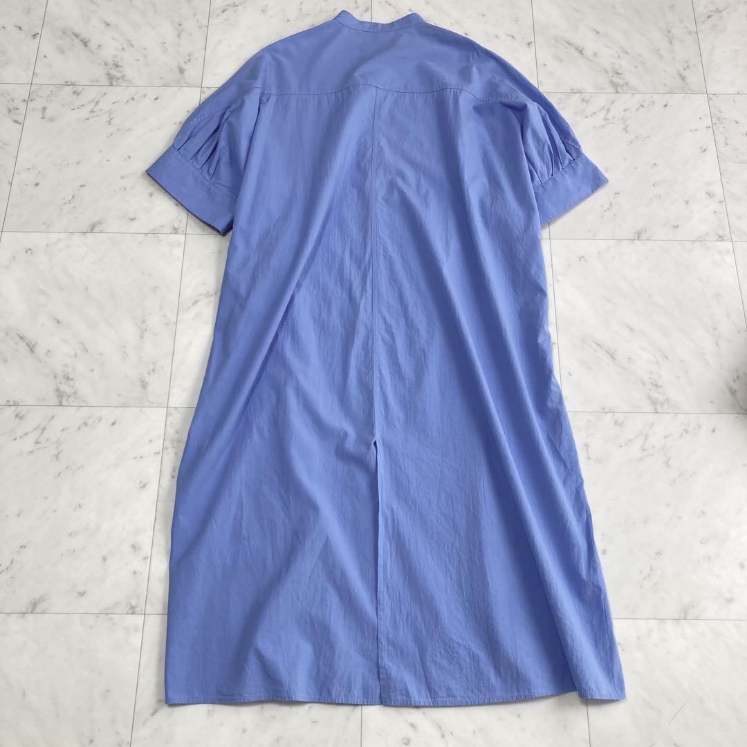 美品 MICA&DEAL バンドカラー ロングシャツワンピース 日本製 ブルー