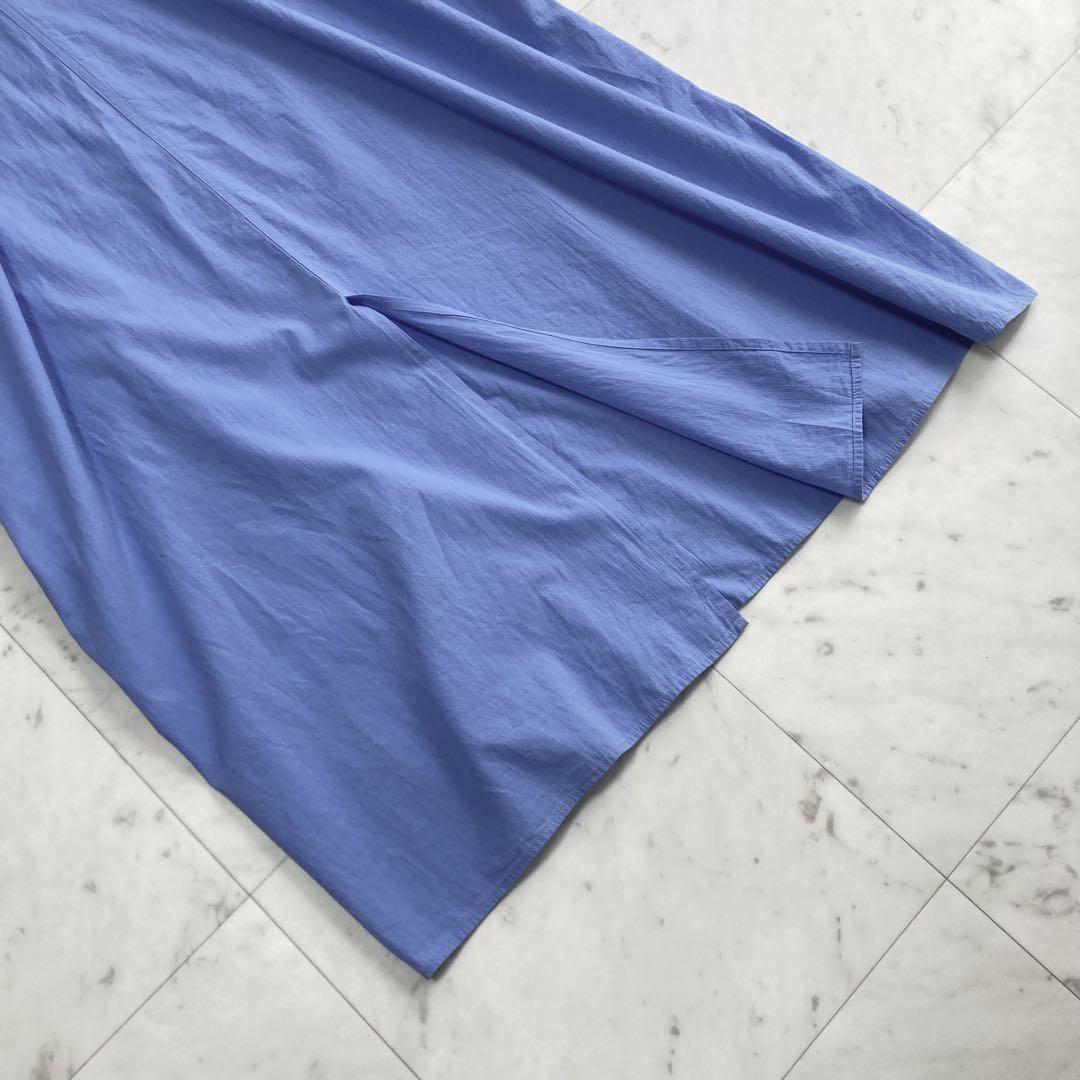 美品 MICA&DEAL バンドカラー ロングシャツワンピース 日本製 ブルー