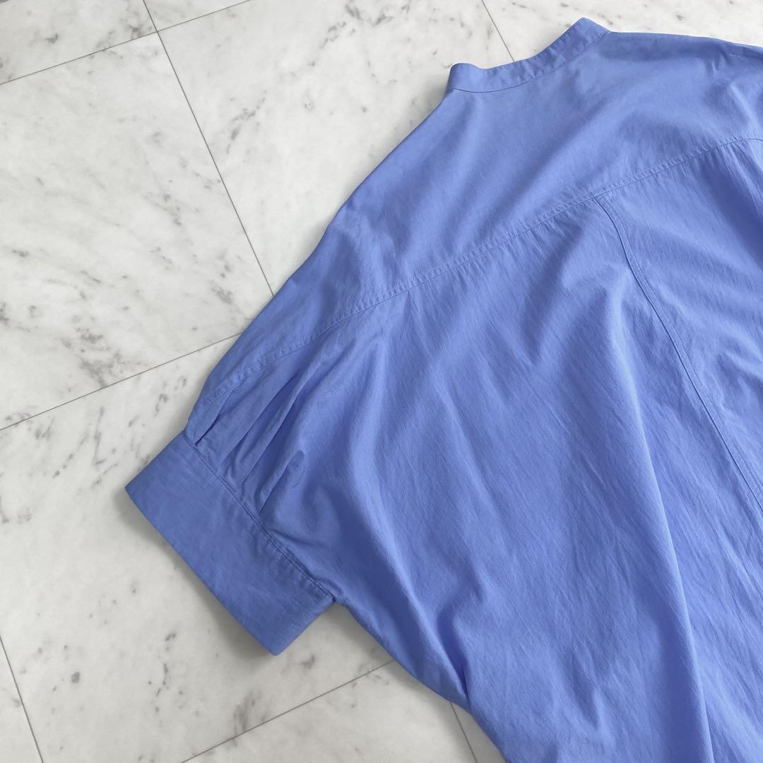 美品 MICA&DEAL バンドカラー ロングシャツワンピース 日本製 ブルー