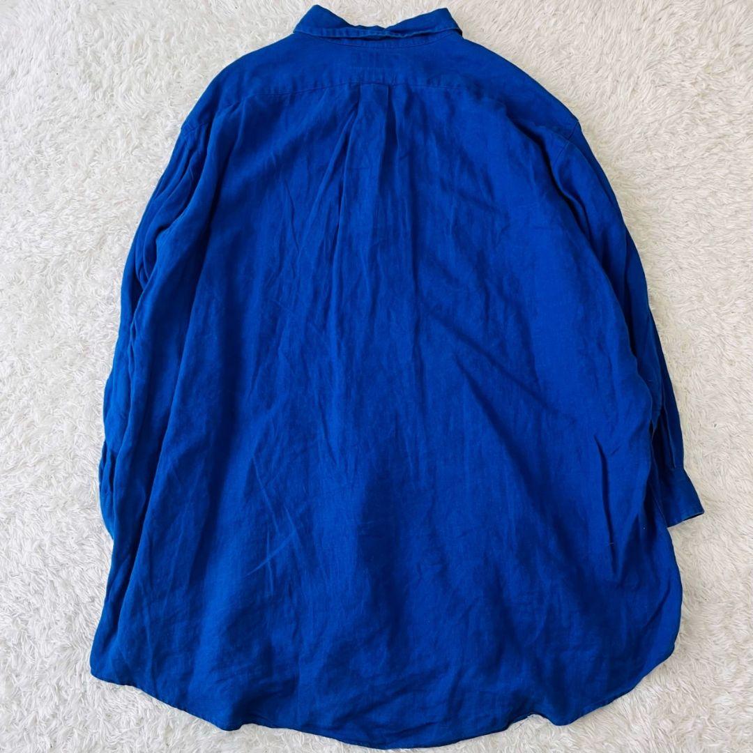 ラルフローレン シャツ 上着 リネン100 ポニー刺繍 ブルー 4L 5L 麻 ラルフローレン シャツ 上着 リネン100 ポニー刺繍 ブルー 4L 5L 麻