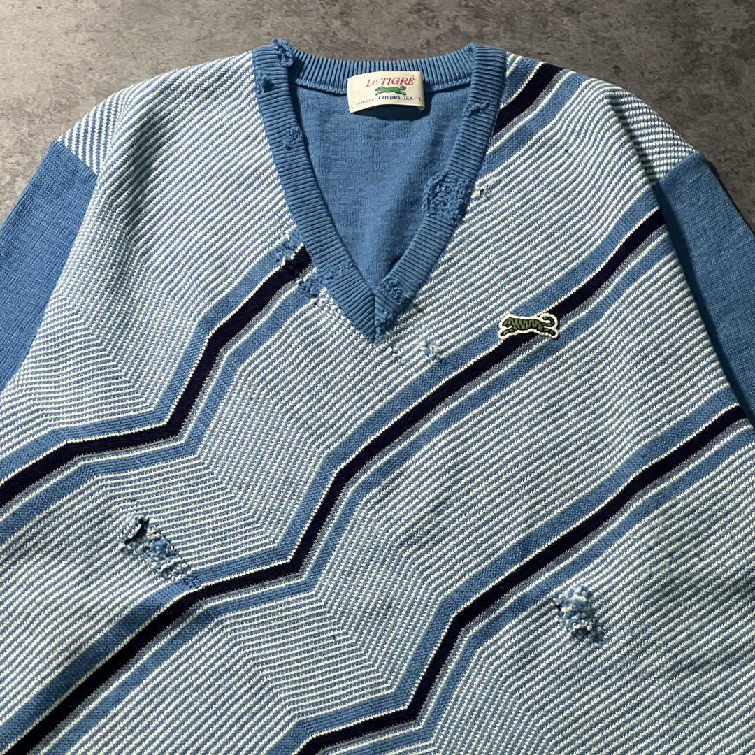 【即日発送・ボロニット】80s古着　グランジ　グランパコア　ニット　水色　L
