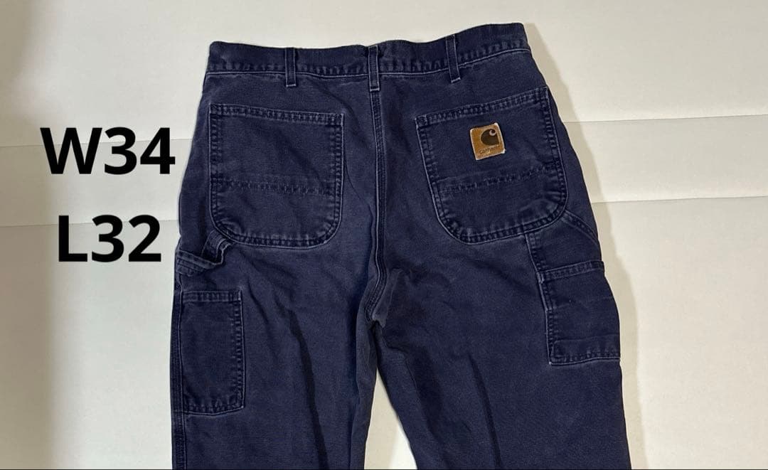 【W34 L32】Carhartt ネイビー ダック地 ダンガリーパンツ