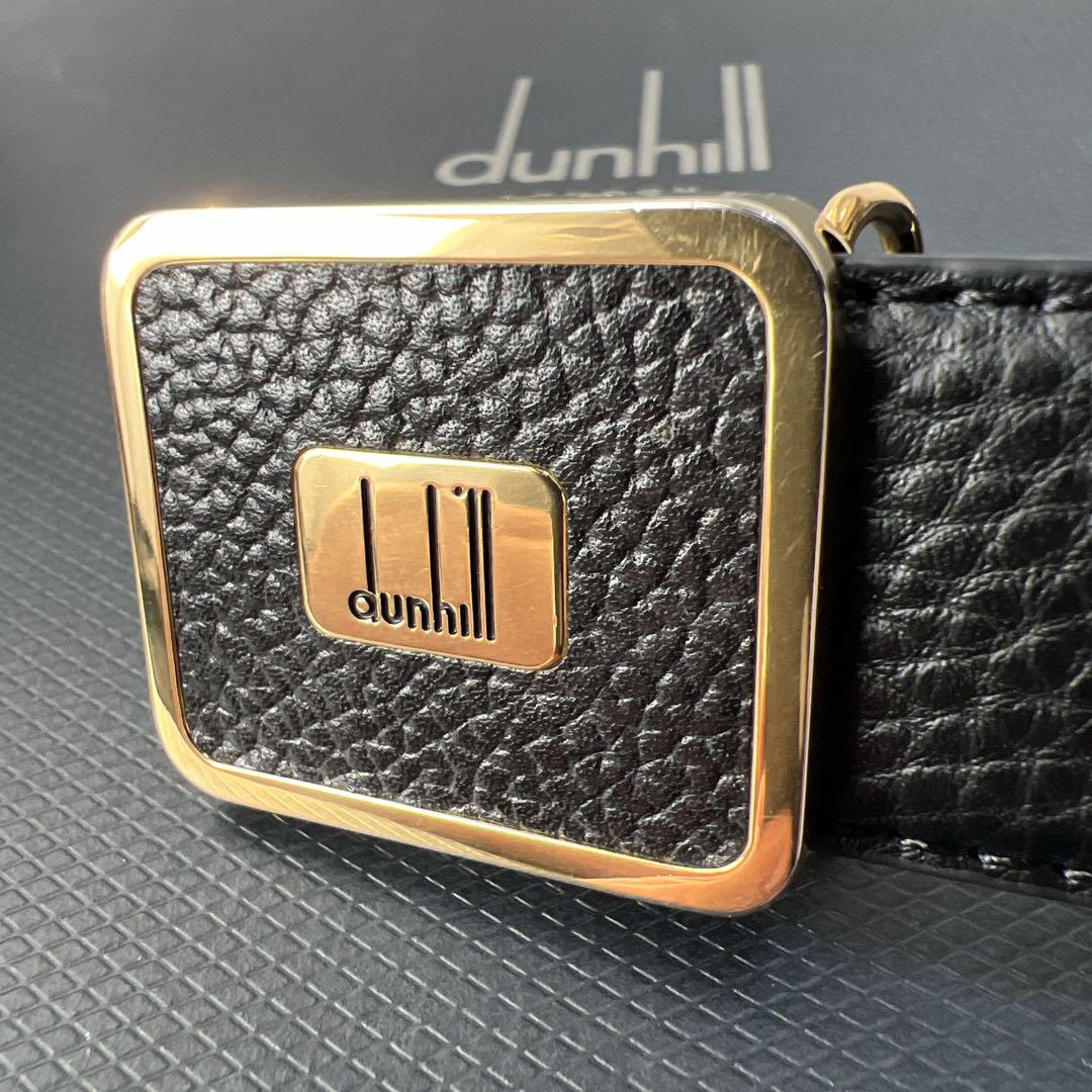 美品 dunhill ダンヒル ゴールドバックル ブラックレザーコンビ ベルト