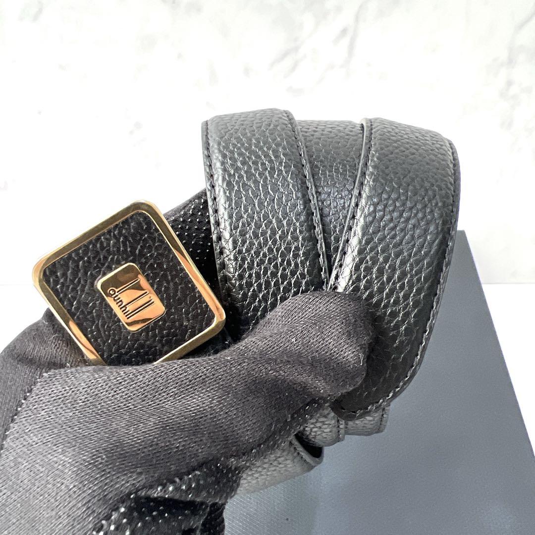 美品 dunhill ダンヒル ゴールドバックル ブラックレザーコンビ ベルト