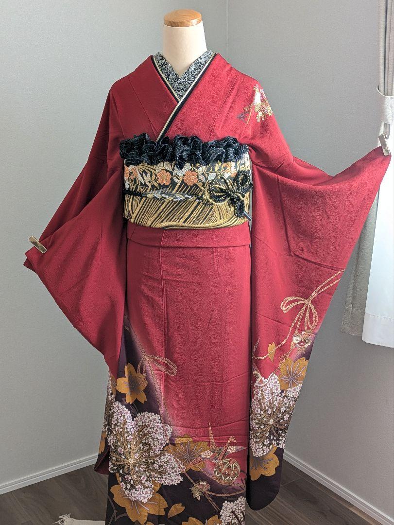振袖フルセット 身丈169裄67 豪華振袖 赤 金彩 成人式