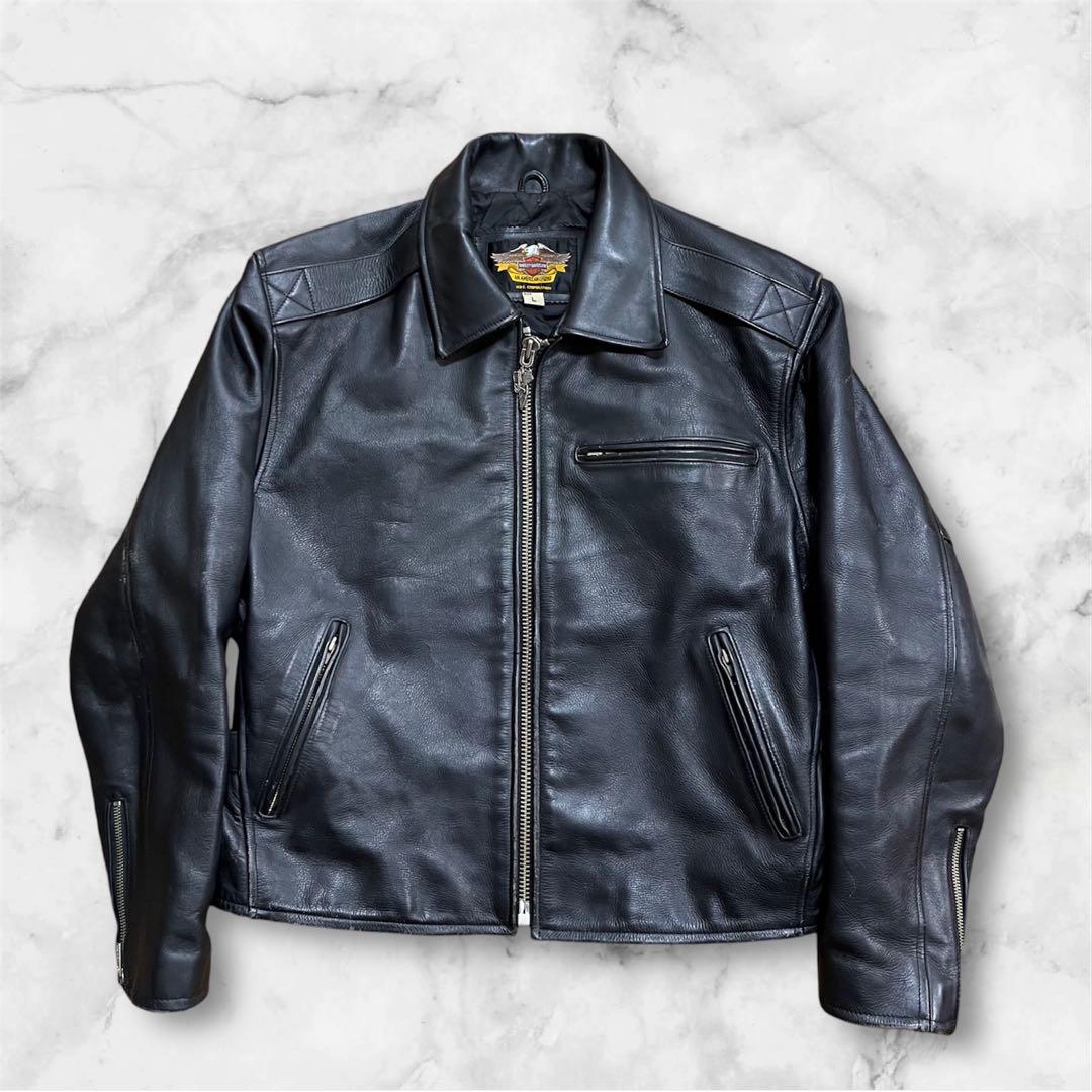HARLEY DAVIDSON シングルライダースジャケット　M 希少品！ ハーレーダビッドソン レザー ライダースジャケット 黒